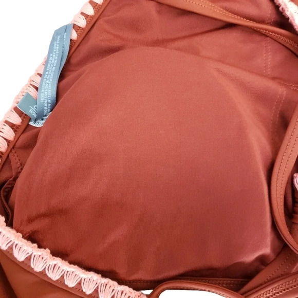 Aerie Crop Tankini Bikini Top Swimsuit Burnt Orange Halter Tie Back - Picture 4 of 10